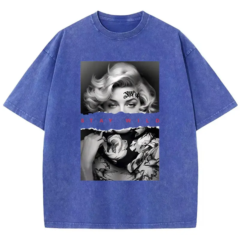 Woman Cotton Washed T-Shirts All-Math Loose O-Neck Short Sleeve European Style Fashion Portrait Print Tops Summer Men Clothes