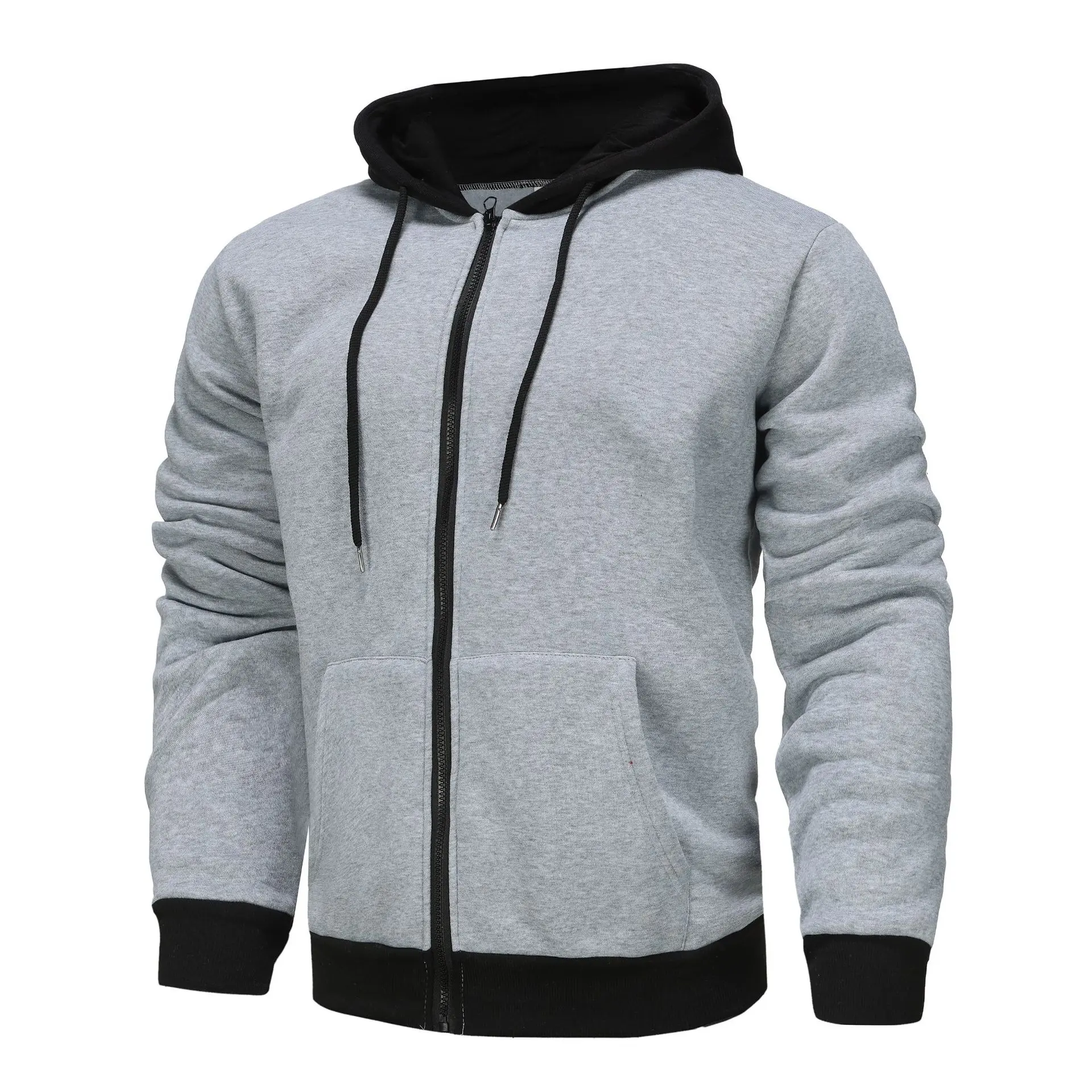 Spring and Autumn New Hoodie Combination Color Men's Zipper Open Coat Large Loose Fashion Outdoor Versatile Coat