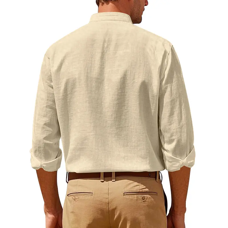 2025 Spring and Autumn Fashion Comfortable Commuting Linen Shirt Long Sleeve Stand Collar Breathable Casual Shirt for Men