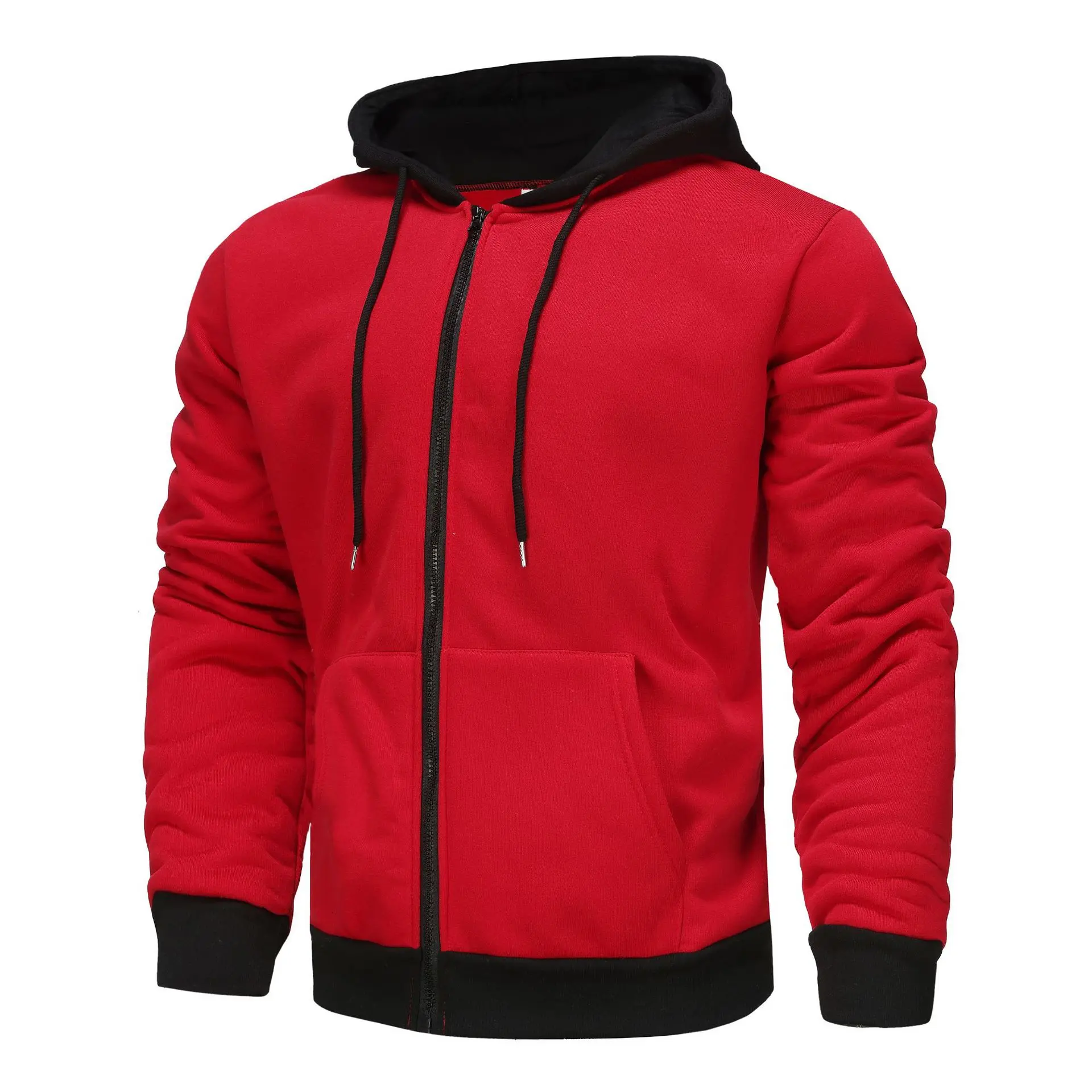 Spring and Autumn New Hoodie Combination Color Men's Zipper Open Coat Large Loose Fashion Outdoor Versatile Coat
