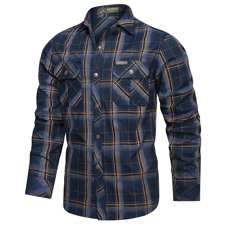 Spring and Autumn New Cotton Checkered Long Sleeve Shirt for Men's Casual Versatile Artistic Shirt for Men's Casual Shirt