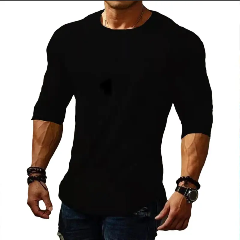Spring and Autumn New Round Neck Long Sleeve Outdoor Sports Solid Color Men's T-shirt Slim Fit Elastic Soft Skin Friendly Tshirt