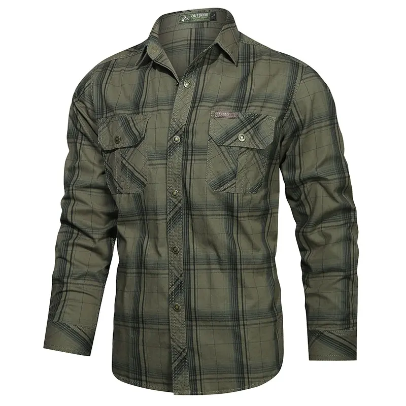 Spring and Autumn New Cotton Checkered Long Sleeve Shirt for Men's Casual Versatile Artistic Shirt for Men's Casual Shirt