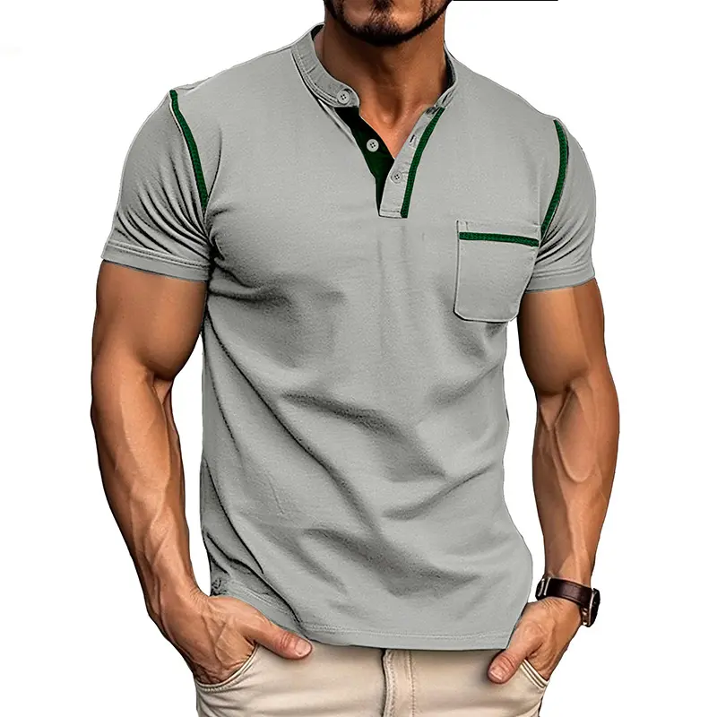 Summer Men's New European and American Plain Color Fashion Classic Pocket Vacation Outing Leisure Color Blocked T-shirt