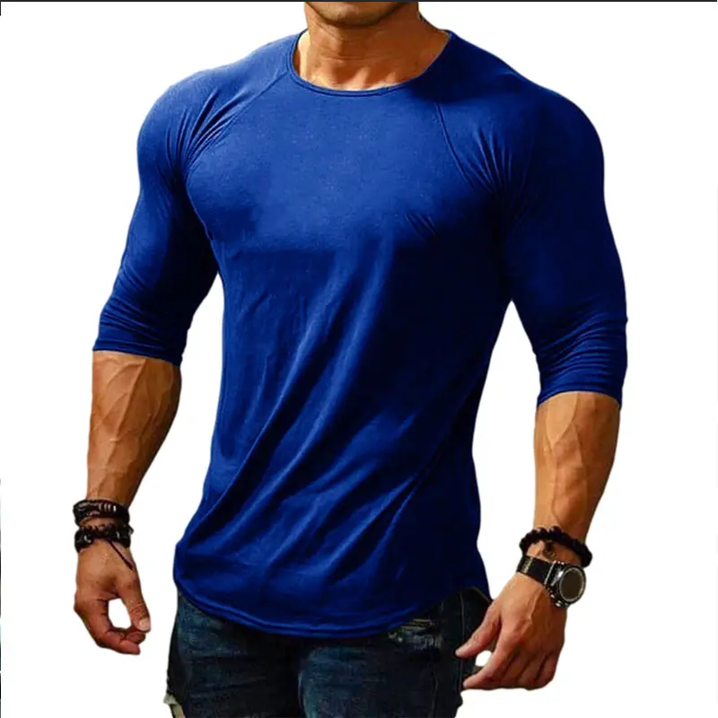 Spring and Autumn New Round Neck Long Sleeve Outdoor Sports Solid Color Men's T-shirt Slim Fit Elastic Soft Skin Friendly Tshirt