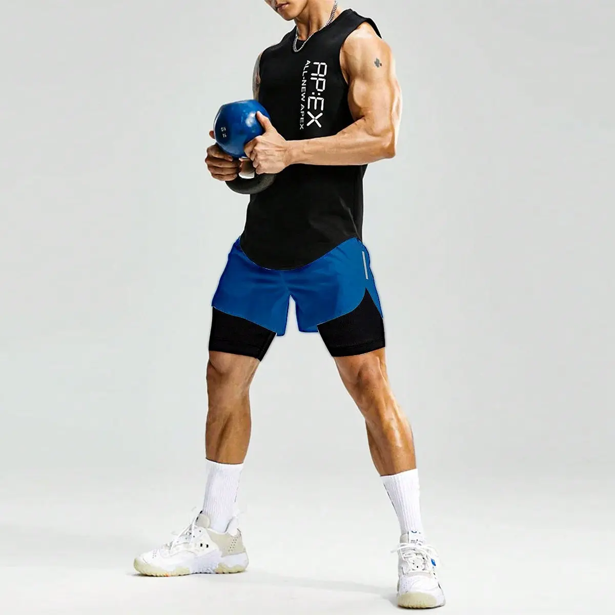 Large Men's Two-piece Summer Outdoor Shorts Dry and Lightweight Marathon Running Fitness and Sports Training Pants