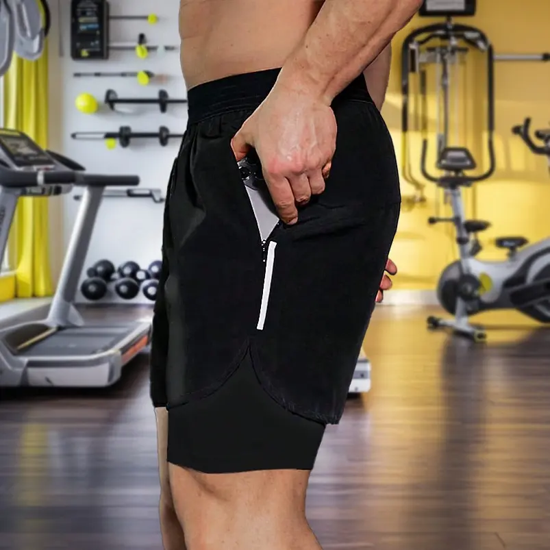 Large Men's Two-piece Summer Outdoor Shorts Dry and Lightweight Marathon Running Fitness and Sports Training Pants