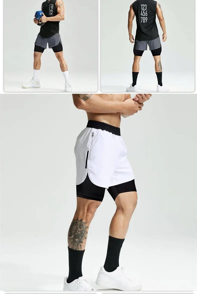 Large Men's Two-piece Summer Outdoor Shorts Dry and Lightweight Marathon Running Fitness and Sports Training Pants
