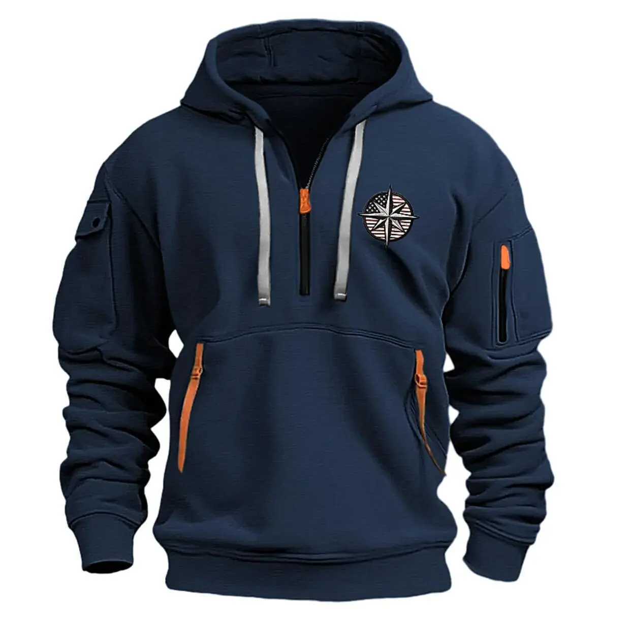 Men's Spring and Autumn Daily Leisure Sports Quarter Zipper Outdoor Holiday Street Cool Flat Pocket Sports Hoodie