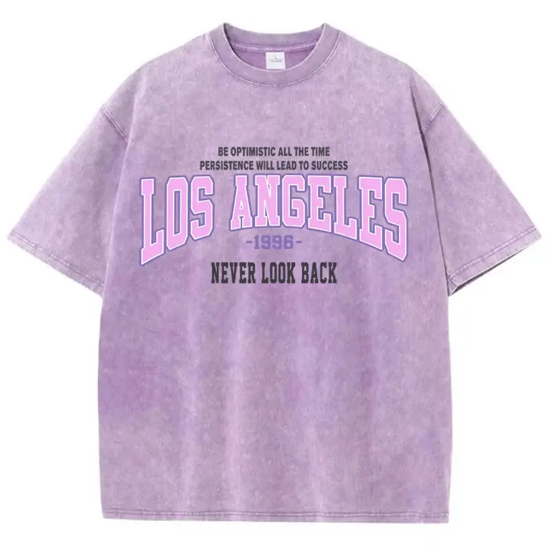 Womans Cotton Washed T-Shirts Trend Distressed Loose Tees Los Angeles 1996 Printing Short Sleeve Summer Street Men Clothes