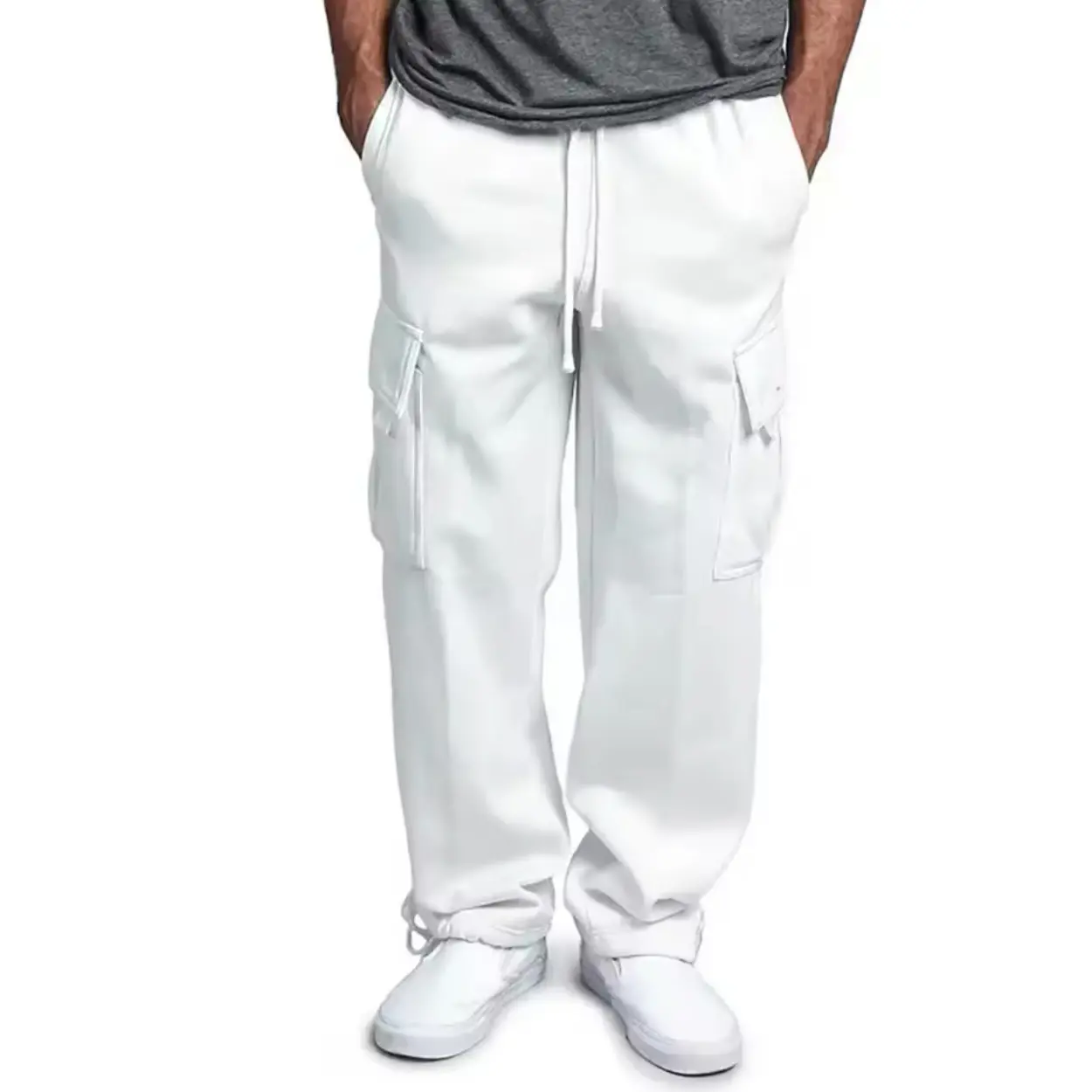 Multi Pocket Men's Sports Niche Work Pants Men's Outdoor Loose Casual Versatile Drawstring Straight Leg Pants