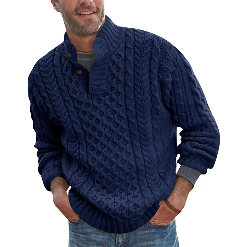 New Autumn and Winter Men's Solid Color Pullover Sweater, Men's Stand Up Collar, Fashionable Warm and Casual Versatile Sweater