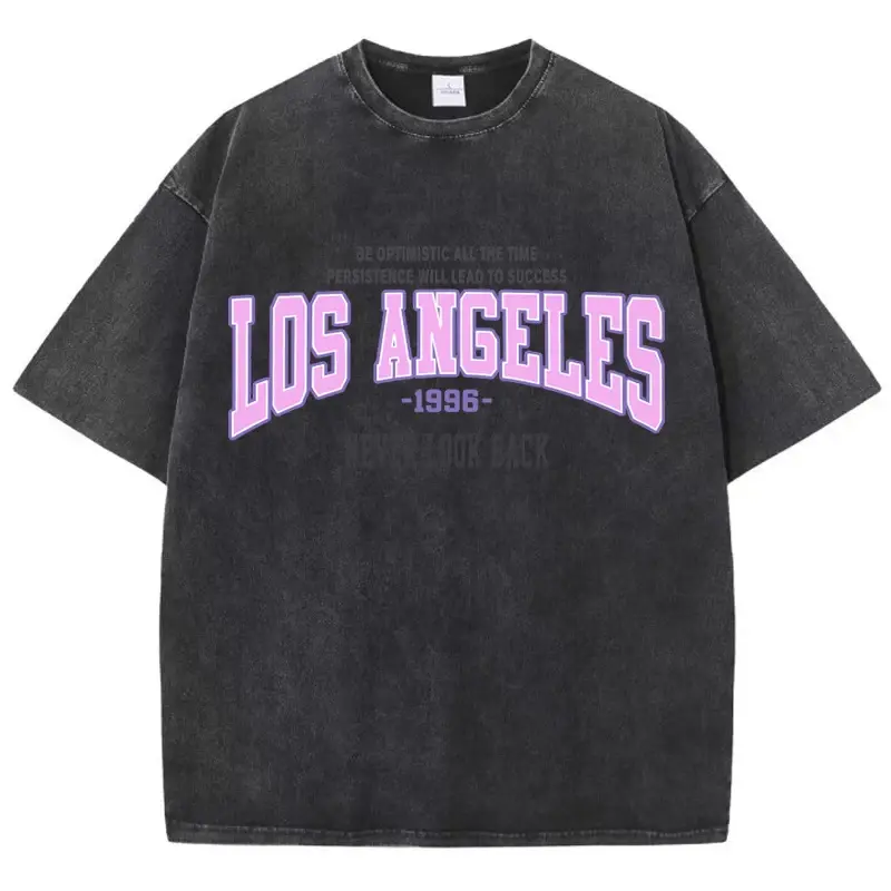 Womans Cotton Washed T-Shirts Trend Distressed Loose Tees Los Angeles 1996 Printing Short Sleeve Summer Street Men Clothes