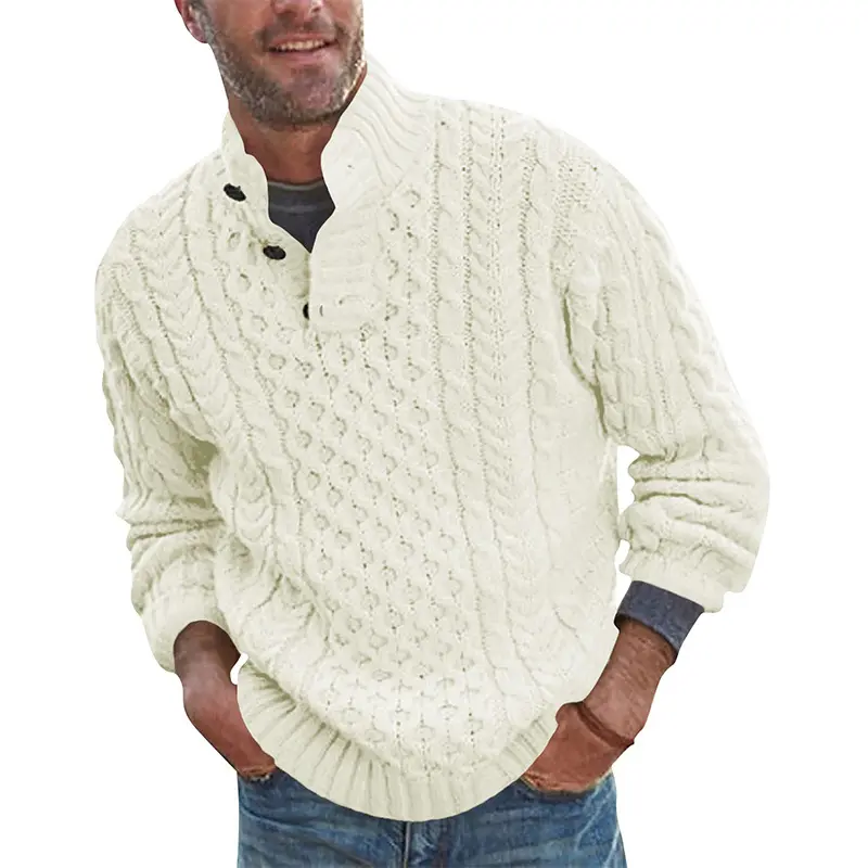 New Autumn and Winter Men's Solid Color Pullover Sweater, Men's Stand Up Collar, Fashionable Warm and Casual Versatile Sweater