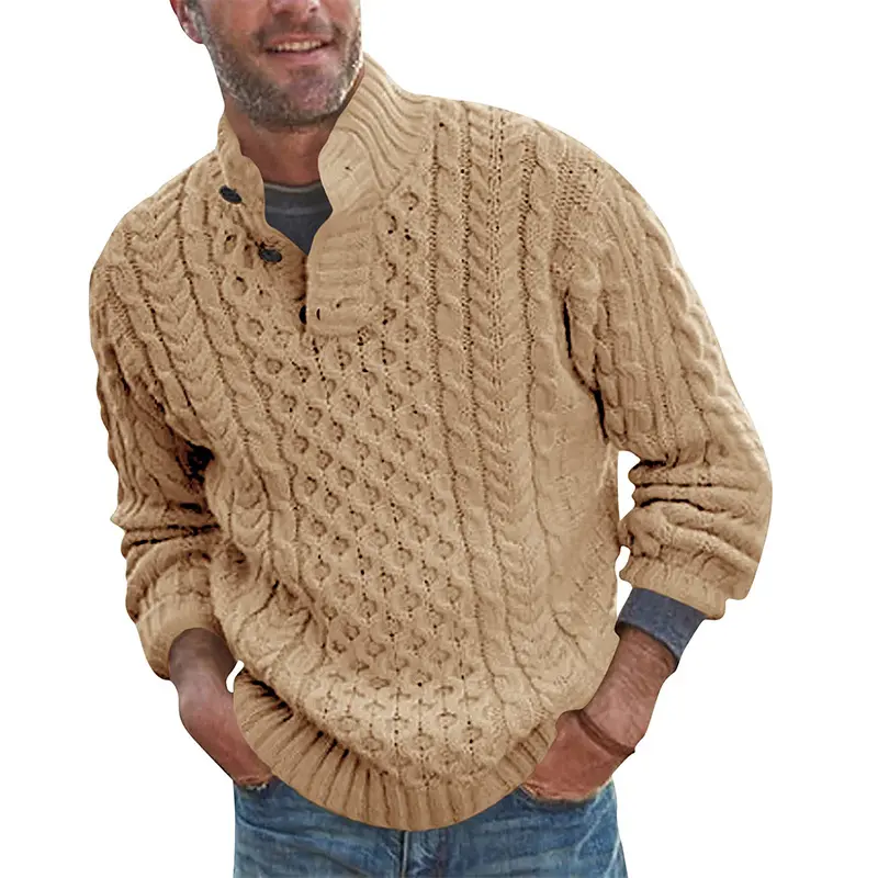 New Autumn and Winter Men's Solid Color Pullover Sweater, Men's Stand Up Collar, Fashionable Warm and Casual Versatile Sweater