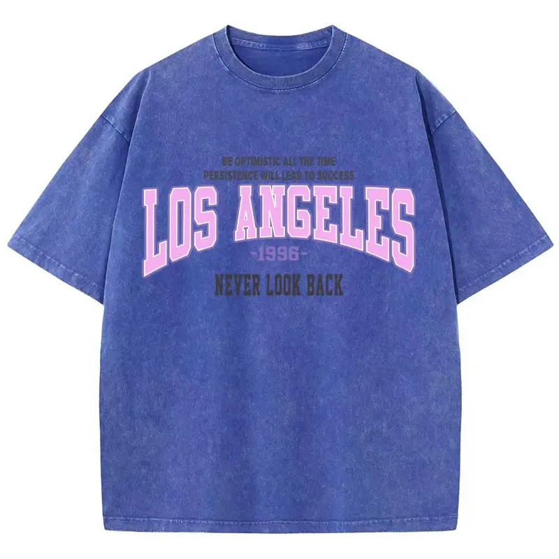 Womans Cotton Washed T-Shirts Trend Distressed Loose Tees Los Angeles 1996 Printing Short Sleeve Summer Street Men Clothes