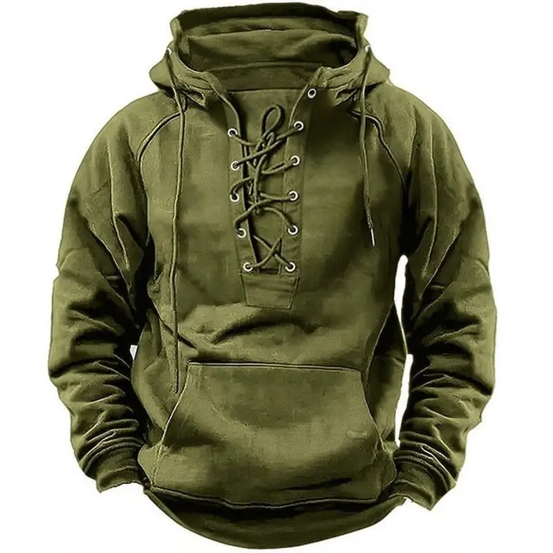 Men's Autumn and Winter Retro Minimalist Style Half Zip Pullover Men's Solid Color Casual Warm Top Loose Men's Hoodie