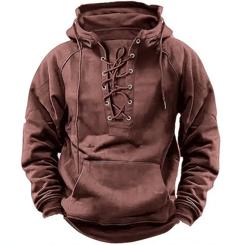 Men's Autumn and Winter Retro Minimalist Style Half Zip Pullover Men's Solid Color Casual Warm Top Loose Men's Hoodie