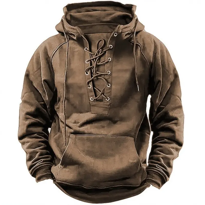 Men's Autumn and Winter Retro Minimalist Style Half Zip Pullover Men's Solid Color Casual Warm Top Loose Men's Hoodie