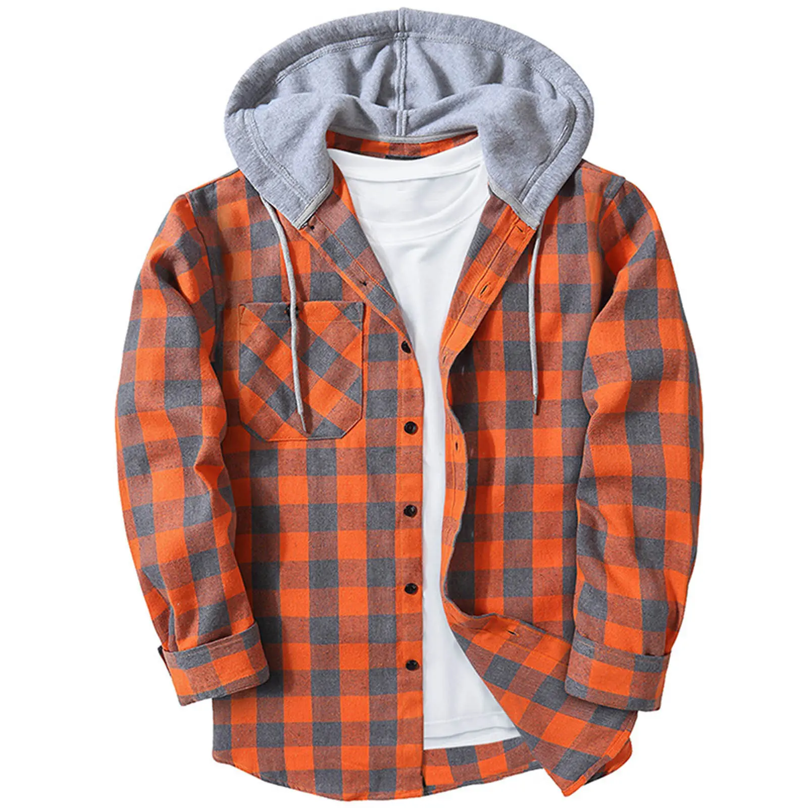 Fashionable New Men's Hooded Checkered Shirt Men's Trendy British Top Men's Casual Loose Four Season Coat