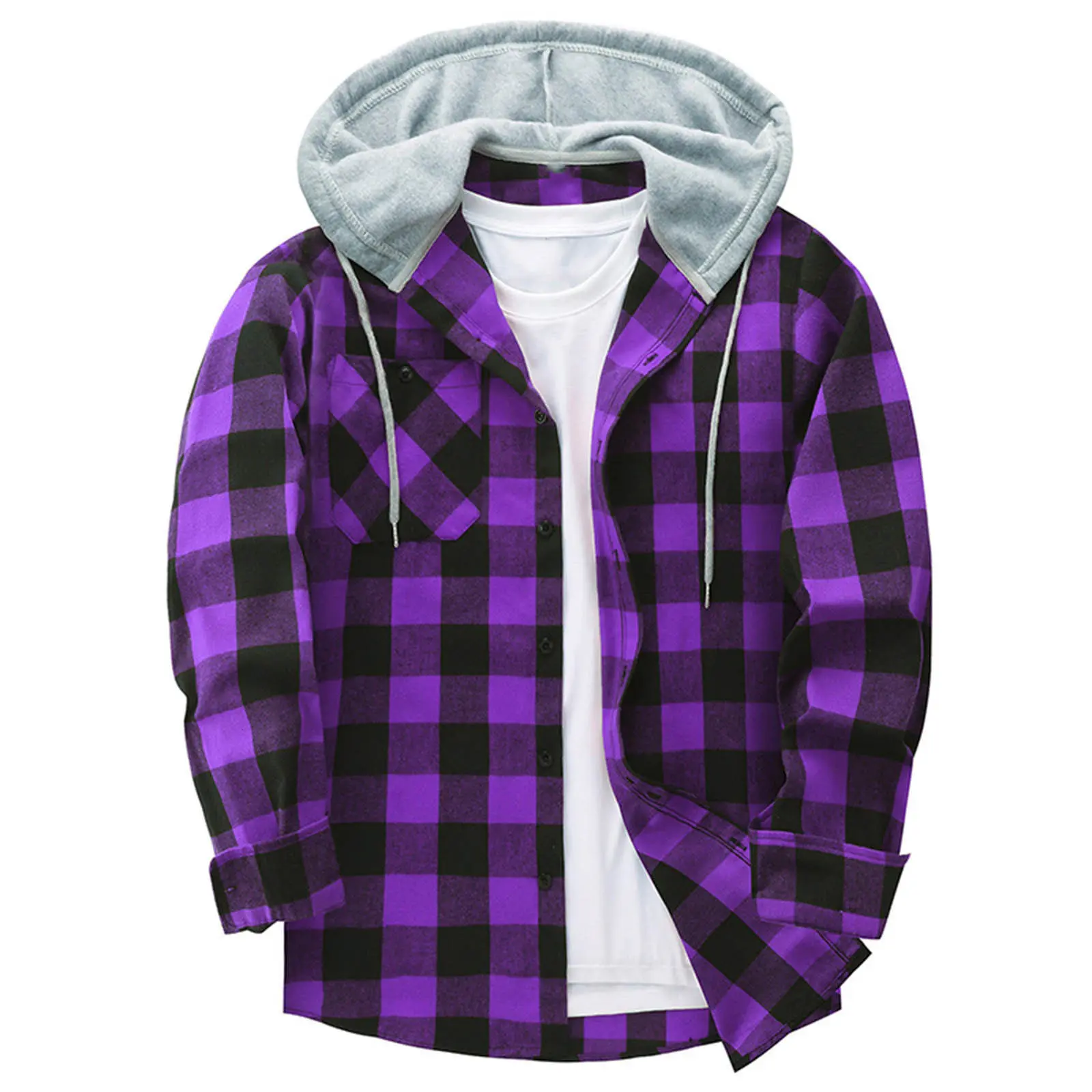 Fashionable New Men's Hooded Checkered Shirt Men's Trendy British Top Men's Casual Loose Four Season Coat