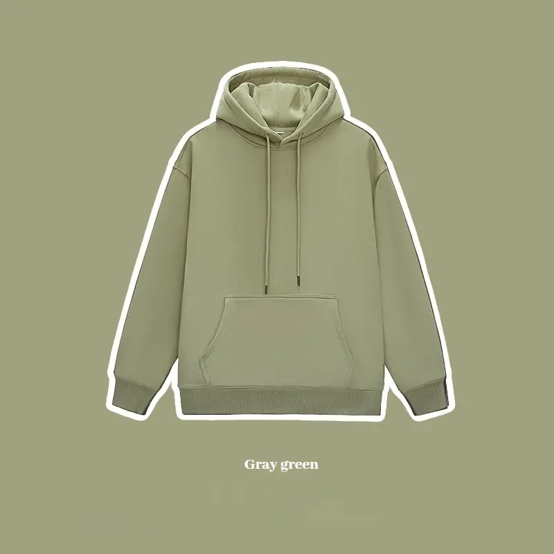 American Men's Solid Color Autumn and Winter Plus Plush Thick Hoodie Men's Fashionable Street Warm Hooded Pullover