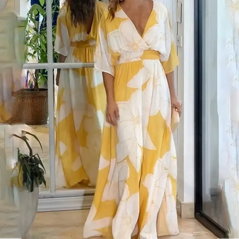 2025 Hot Selling Fashionable Women's Clothing, Comfortable and Elegant Travel Printed Long Skirt, Backless Printed Beach Dress