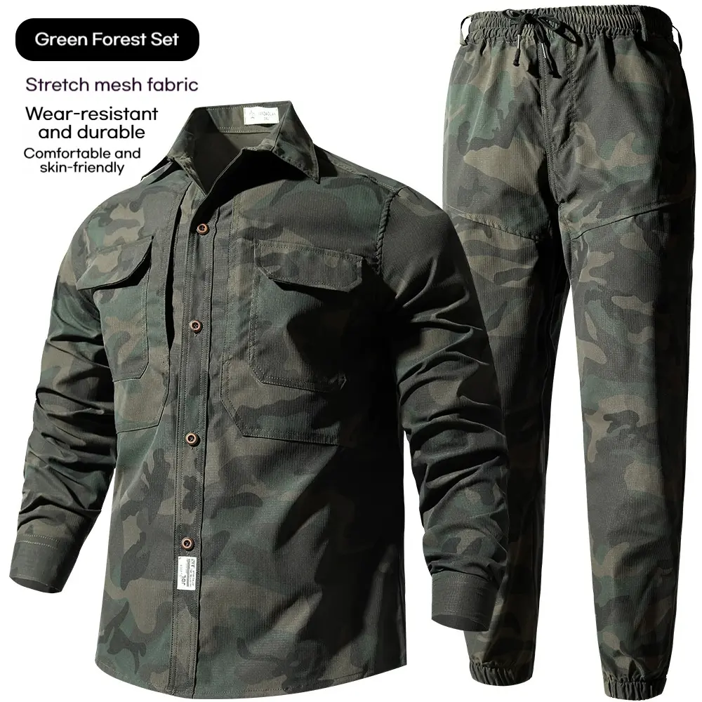 Men's Outdoor Camouflage Tactical Training Thin Breathable Set Summer Skin Friendly High Elasticity Quick Drying Work Clothes