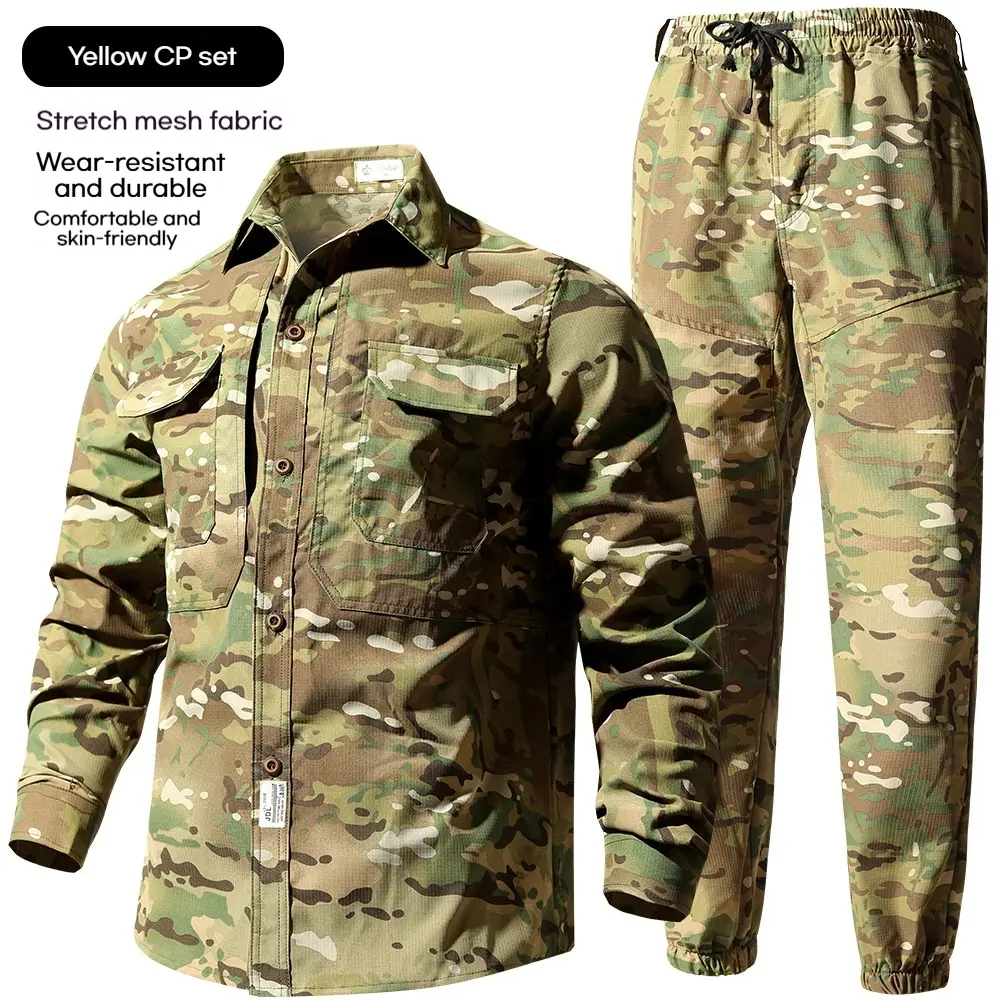 Men's Outdoor Camouflage Tactical Training Thin Breathable Set Summer Skin Friendly High Elasticity Quick Drying Work Clothes
