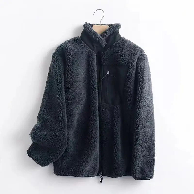 New Fleece Warm Jacket for Men and Women, Solid Color Windproof and Cold Proof Warm Zipper Jacket, Men's Casual Loose Jacket