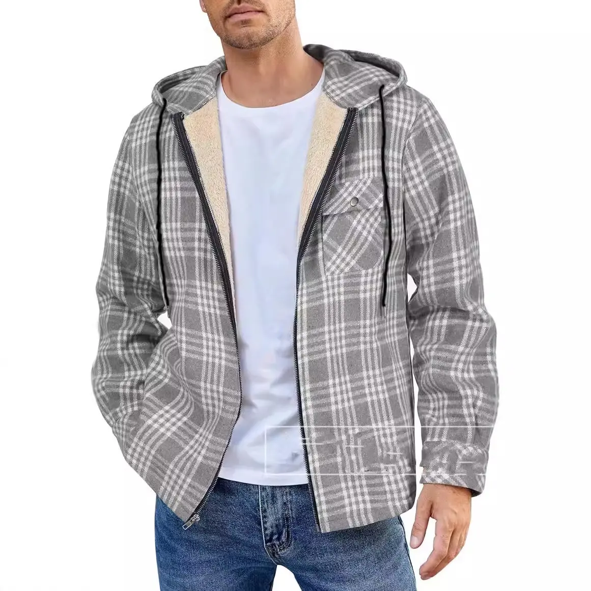 European and American Fashion Men's Jacket Men's New Hooded and Velvet Warm Top Men's Casual Jacket