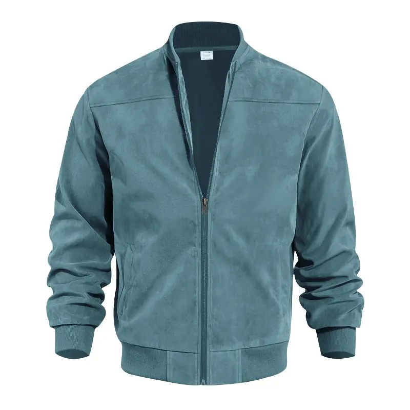Spring and Autumn Men's Suede Solid Color Zipper Jacket Warrior Classic Racing Casual Retro Long Sleeved Coats