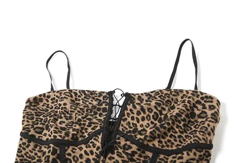 European and American Fashion New Women's Leopard Print Sexy Spicy Girl One Shoulder Hollowed Out Slim Fit Hip Hugging Dress