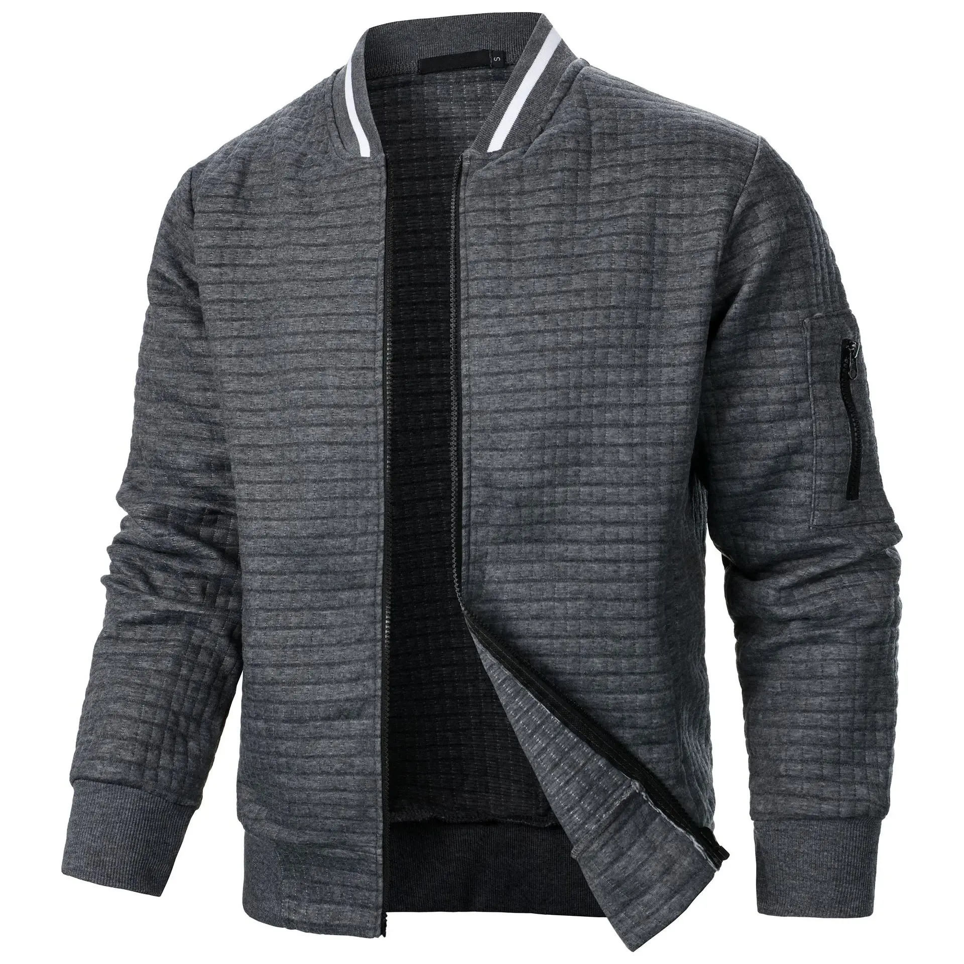 Fashionable New Men's Four Seasons Waffle Full Zipper Top Men's Slim Fit Versatile Sweatshirt Men's Casual Cardigan Sweatshirt