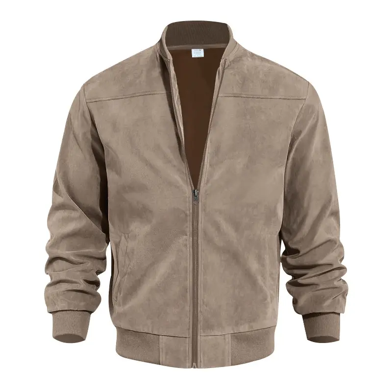 Spring and Autumn Men's Suede Solid Color Zipper Jacket Warrior Classic Racing Casual Retro Long Sleeved Coats