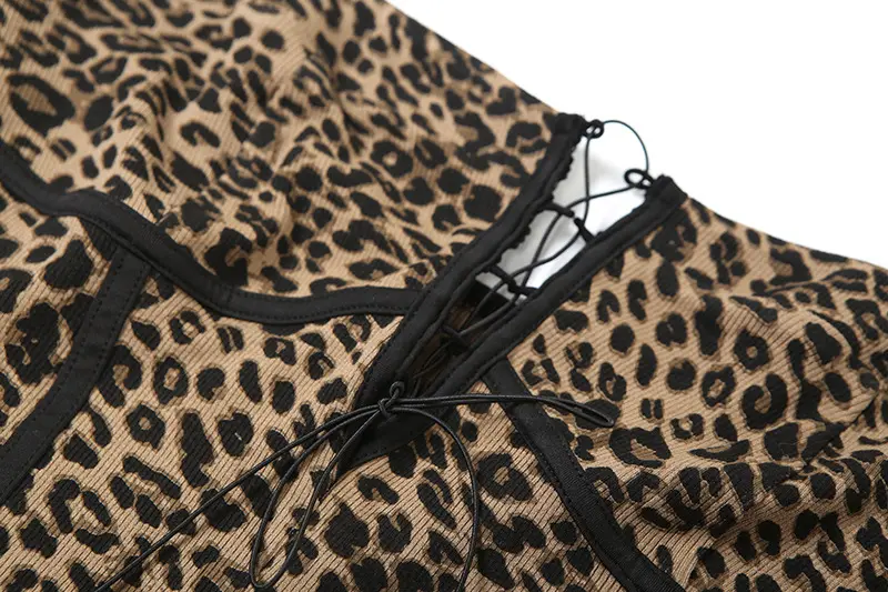 European and American Fashion New Women's Leopard Print Sexy Spicy Girl One Shoulder Hollowed Out Slim Fit Hip Hugging Dress