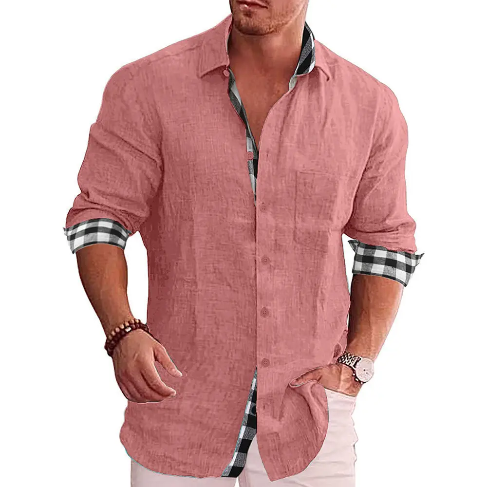 2025 Men's Linen Cotton Shirt Long Sleeved Casual Business Fashion Men's Button Up Shirt European American Style Loose Shirt