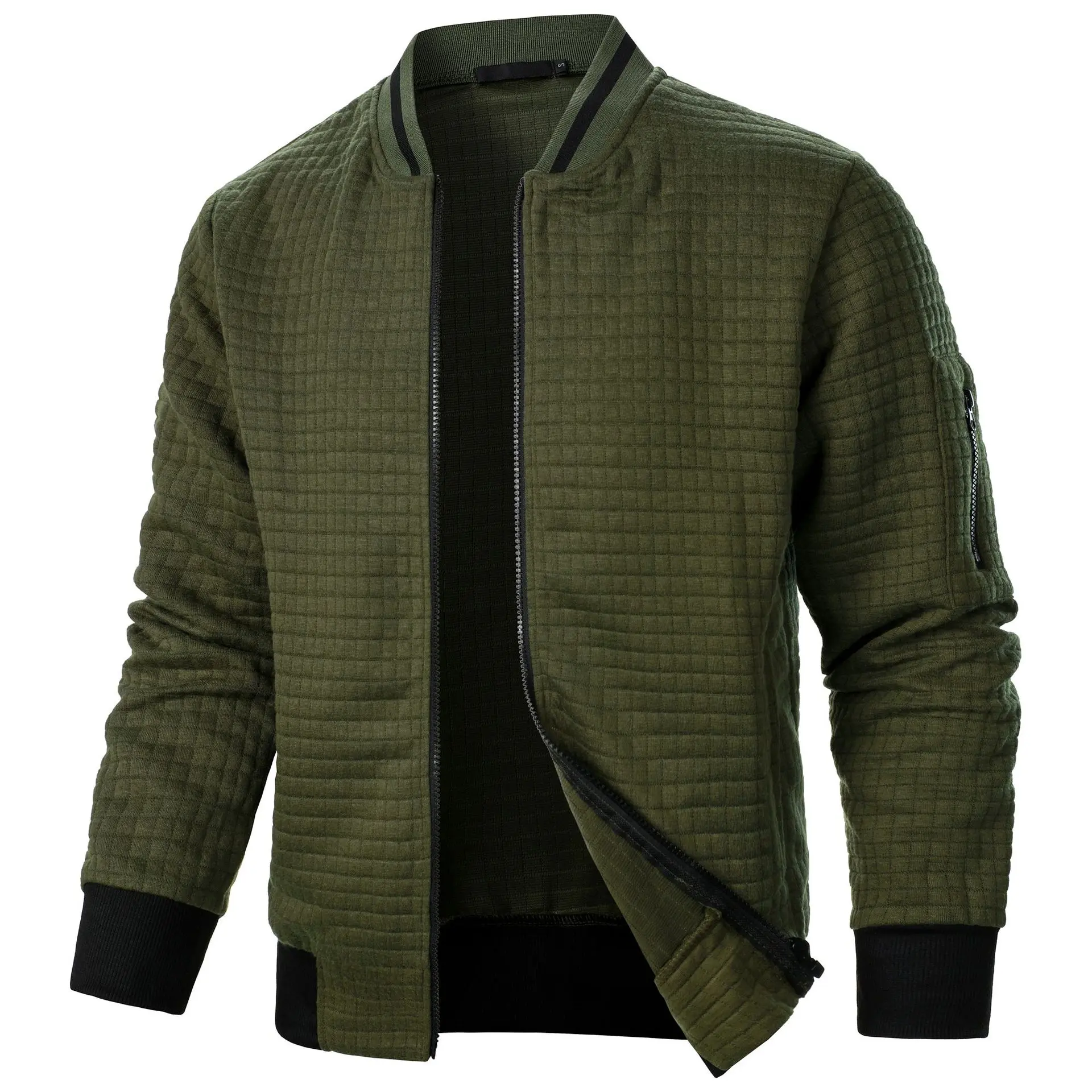 Fashionable New Men's Four Seasons Waffle Full Zipper Top Men's Slim Fit Versatile Sweatshirt Men's Casual Cardigan Sweatshirt