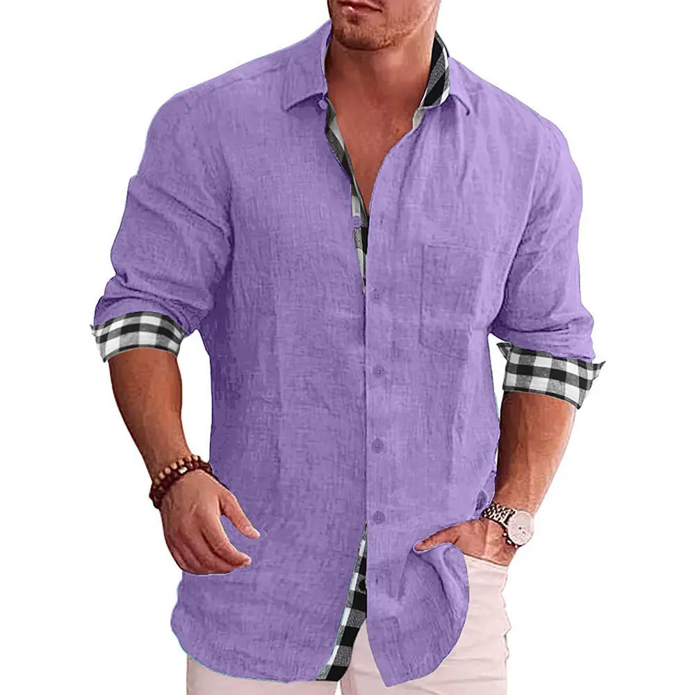 2025 Men's Linen Cotton Shirt Long Sleeved Casual Business Fashion Men's Button Up Shirt European American Style Loose Shirt
