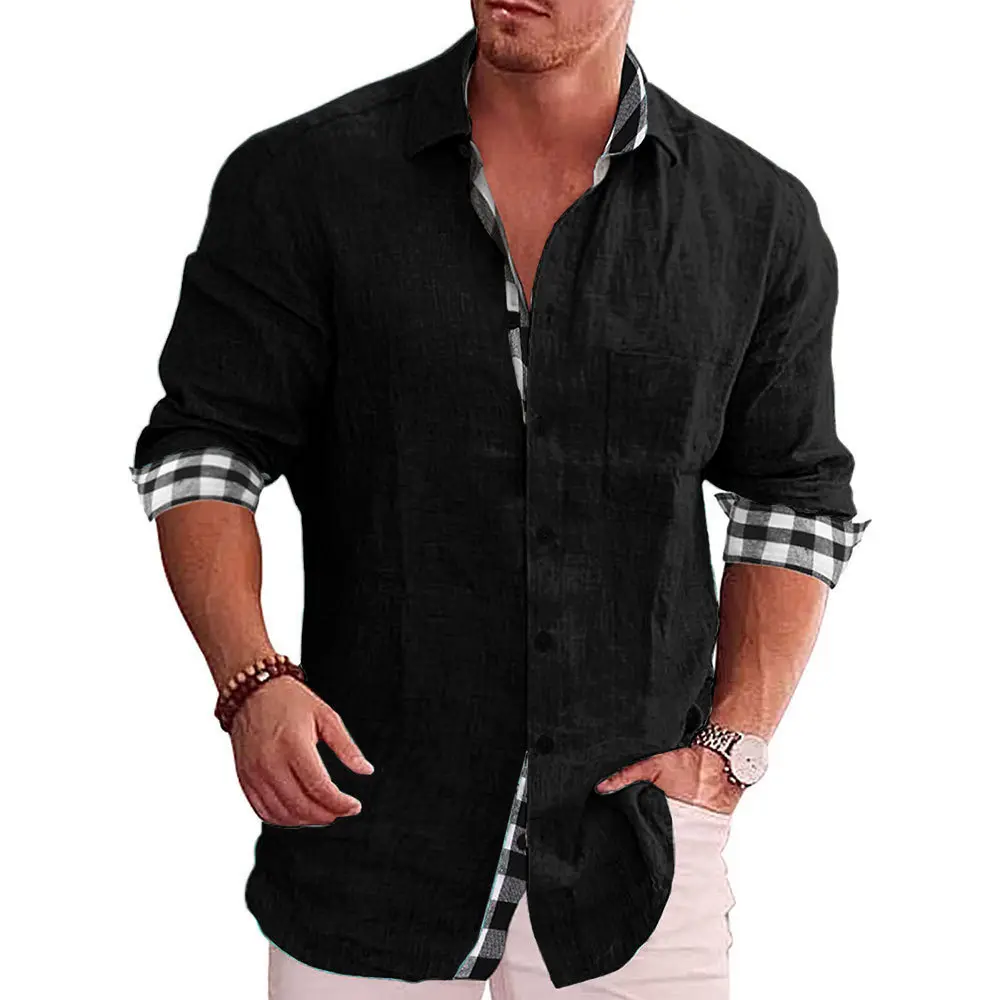 2025 Men's Linen Cotton Shirt Long Sleeved Casual Business Fashion Men's Button Up Shirt European American Style Loose Shirt
