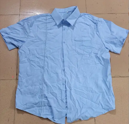 Summer Men's Cotton and Linen Shirt Short Sleeved Solid Color Simple Business Casual Top Breathable Sweat Absorbing Lace Collar