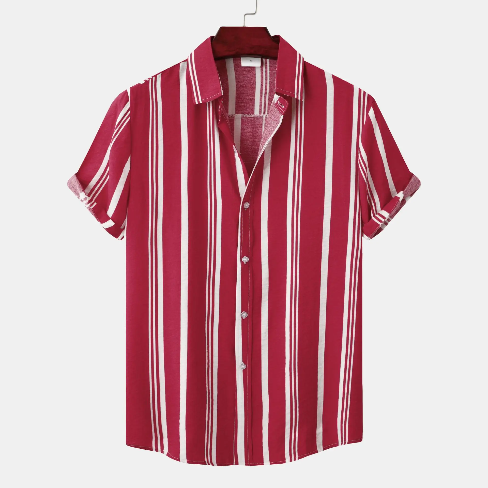 Men's Striped Printed Fashionable Breathable and Comfortable Summer New Men's Casual Shirt Short Sleeved Top Slim Fit Shirt