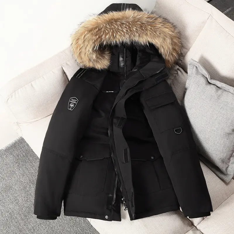 Winter New Men's Solid Color Duck Down Coat Men's Warm and Thick Cold Resistant Jacket, Men's Casual and Loose Versatile Jacket