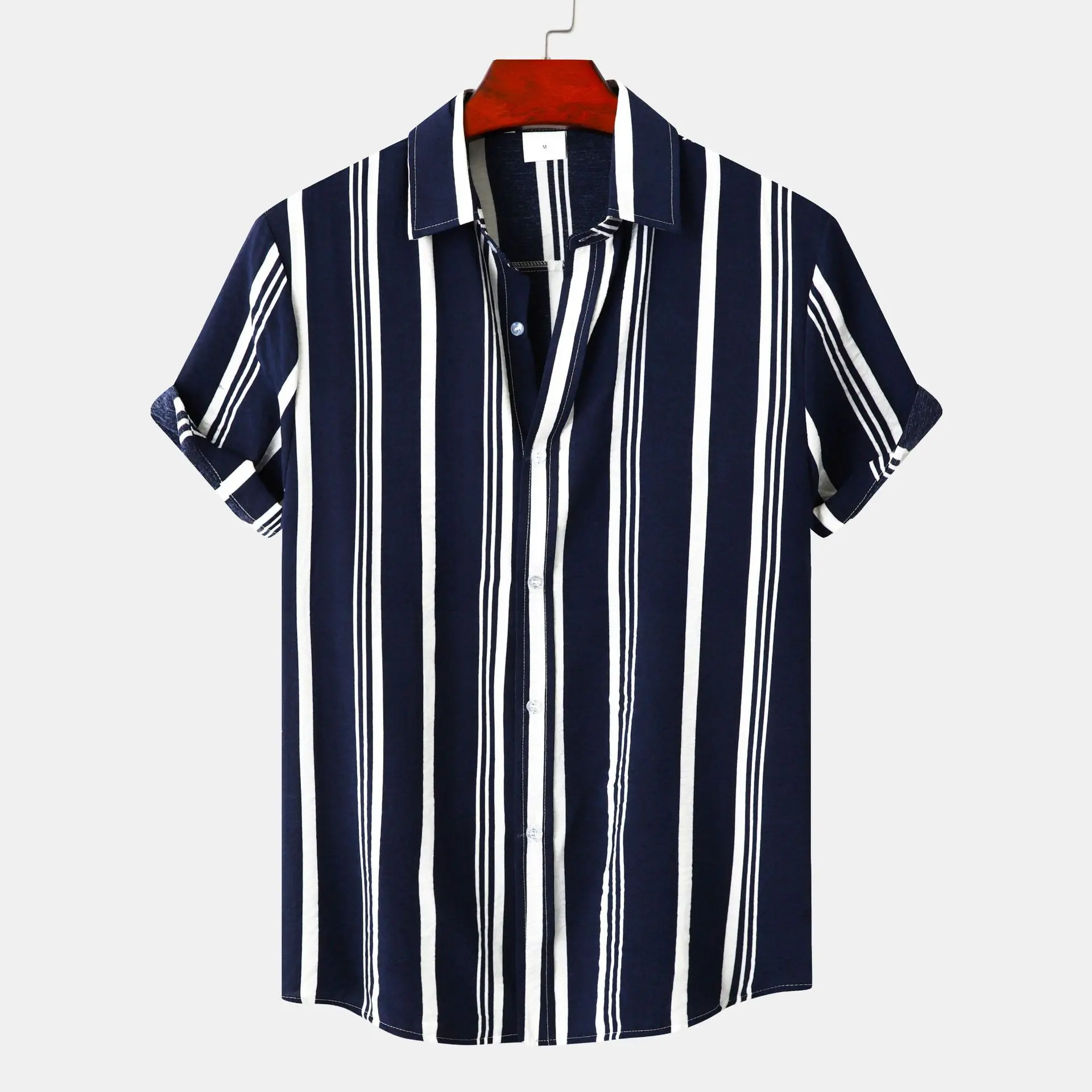 Men's Striped Printed Fashionable Breathable and Comfortable Summer New Men's Casual Shirt Short Sleeved Top Slim Fit Shirt