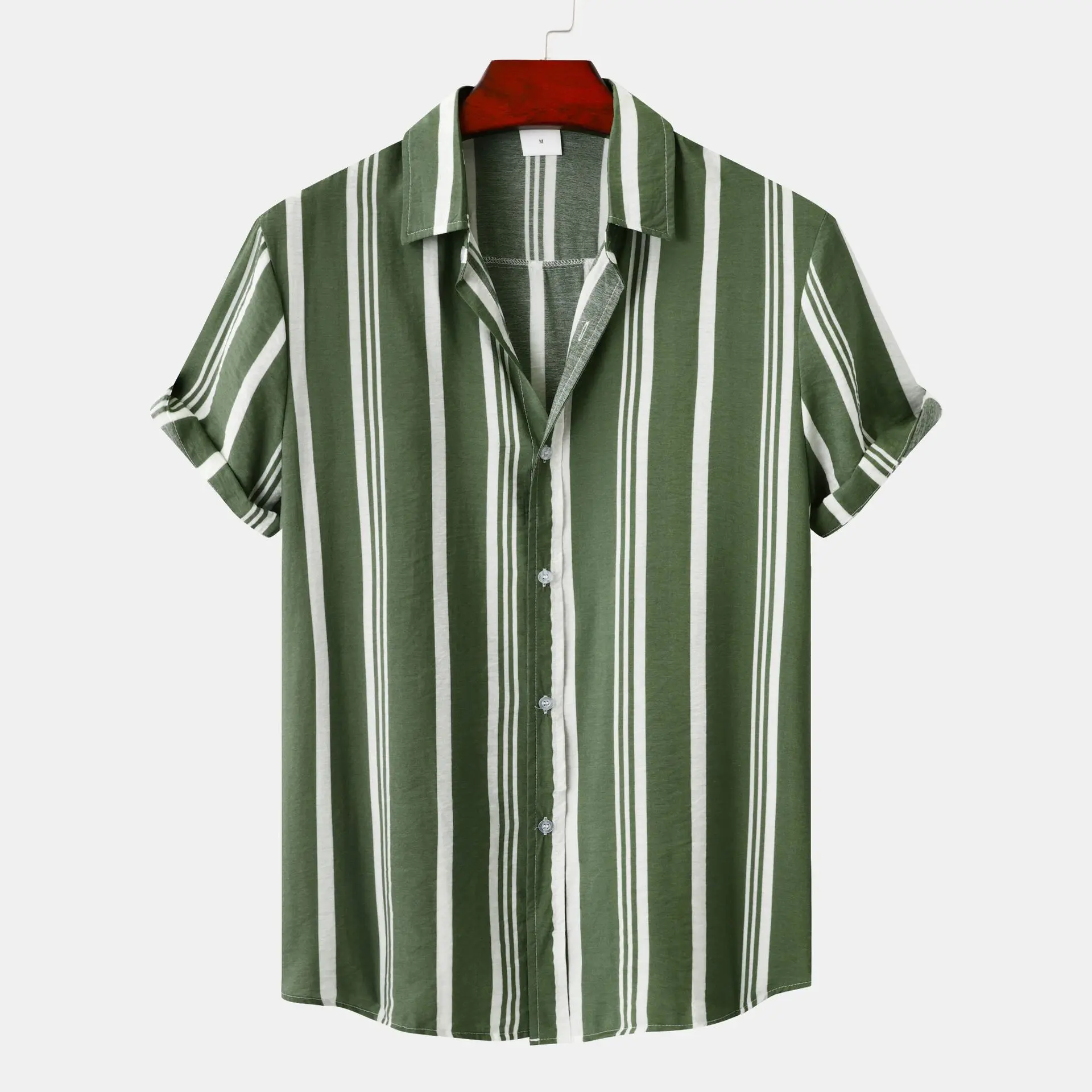 Men's Striped Printed Fashionable Breathable and Comfortable Summer New Men's Casual Shirt Short Sleeved Top Slim Fit Shirt
