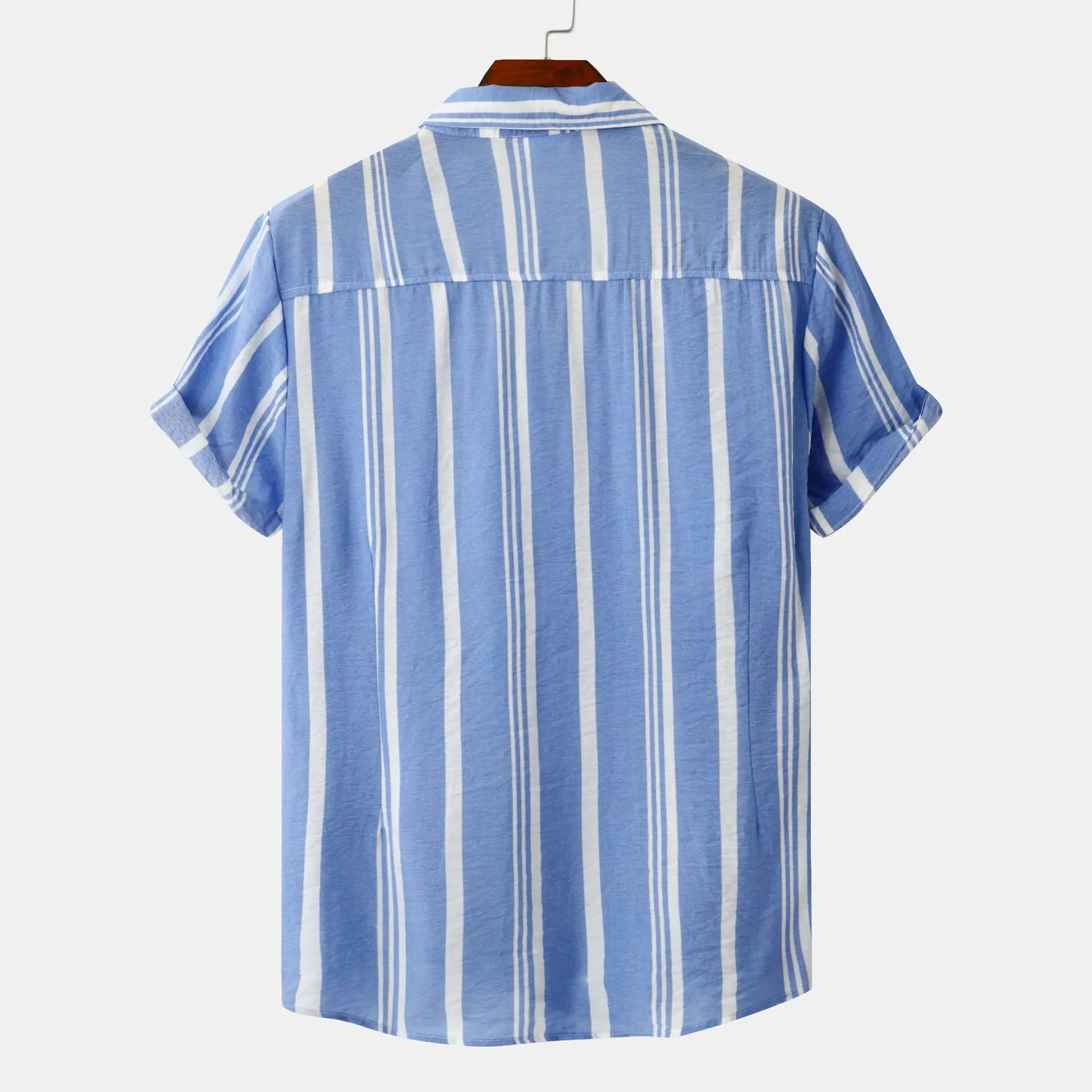 Men's Striped Printed Fashionable Breathable and Comfortable Summer New Men's Casual Shirt Short Sleeved Top Slim Fit Shirt