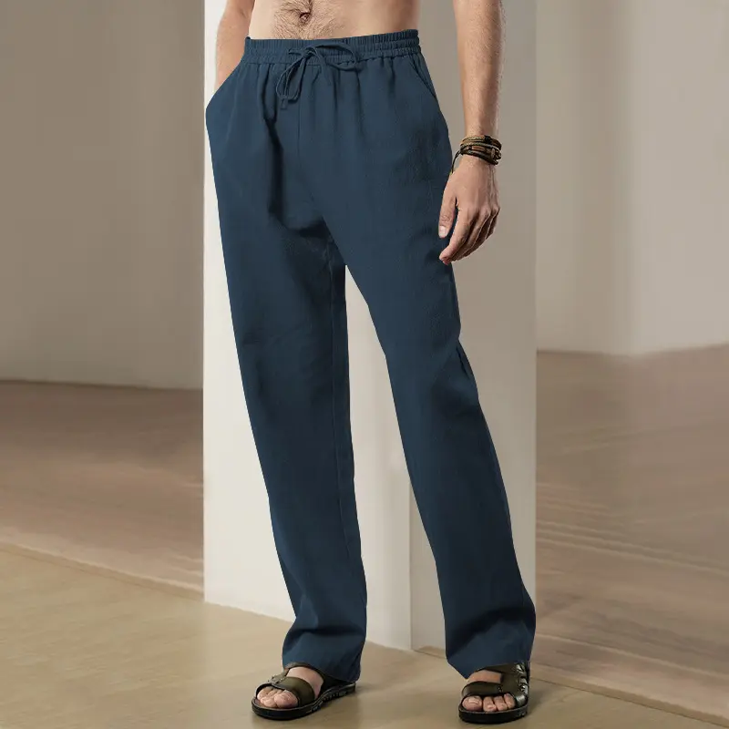 Summer Men's Hip-hop Linen Pants Lightweight Breathable Casual Jogging Pocket Loose Fit Street Wear Gym Travel Wear