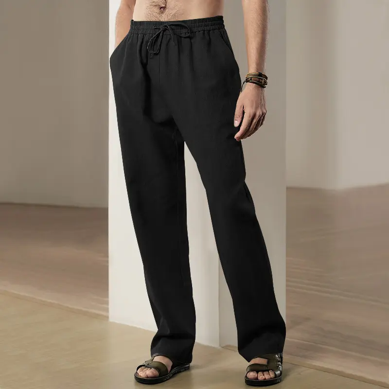 Summer Men's Hip-hop Linen Pants Lightweight Breathable Casual Jogging Pocket Loose Fit Street Wear Gym Travel Wear