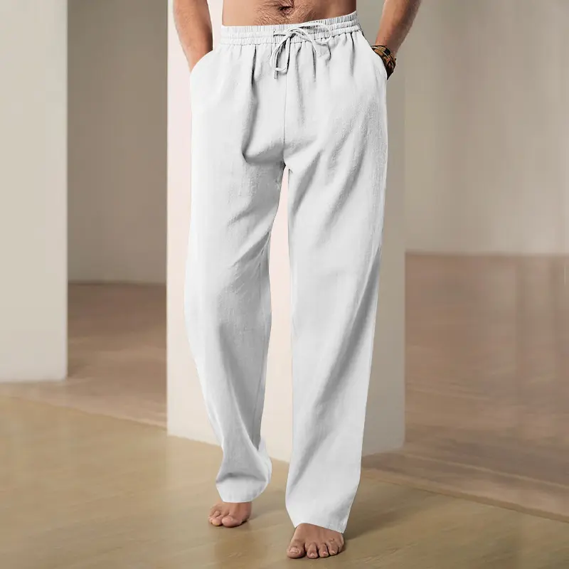 Summer Men's Hip-hop Linen Pants Lightweight Breathable Casual Jogging Pocket Loose Fit Street Wear Gym Travel Wear