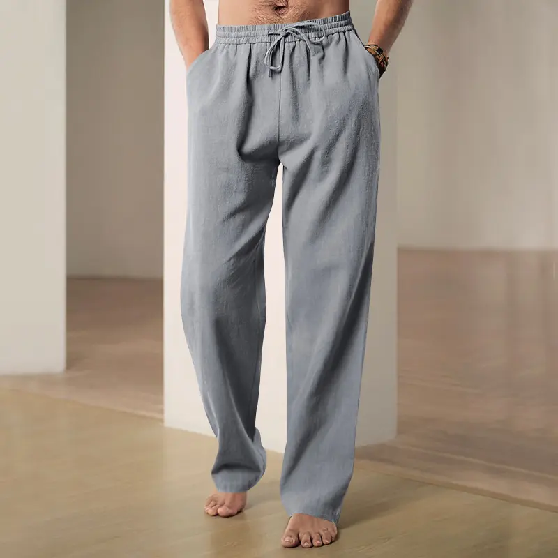 Summer Men's Hip-hop Linen Pants Lightweight Breathable Casual Jogging Pocket Loose Fit Street Wear Gym Travel Wear